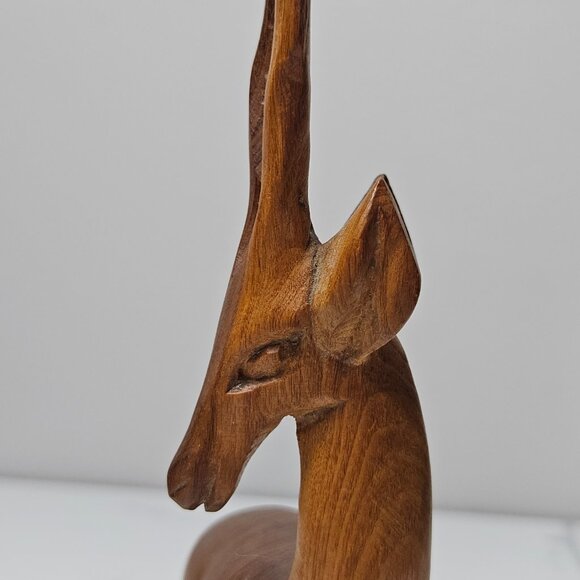 Hand Carved Wood Gazelle Sitting Down - Picture 3 of 6